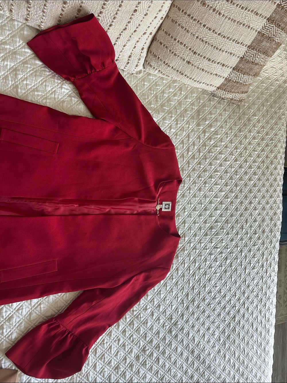 Fall ,Anne Klein Crimson Collarless Zip Blazer with Flared Cuffs